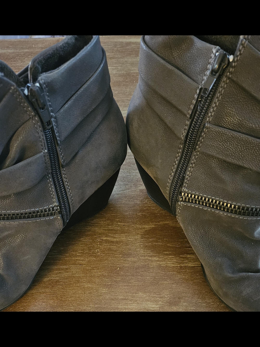 Blowfish Booties Gray Suede Wedge Ankle Boots with Buckle and Zip Size 9 Womens - Picture 4 of 9